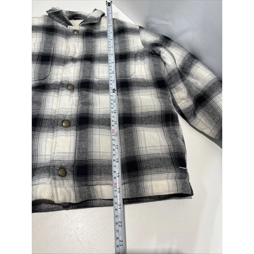 Old Navy Flannel Shirt Jacket Kids Medium 8 White Black Plaid Sherpa Lined